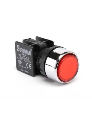Emas KB34DK KB Serisi Plastik 1NO Yaylı Düz Kırmızı 22 mm Buton - 1