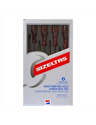 İzeltaş 4100 00 8108 Kraft Seri Düz Uçlu Tornavida Seti (8 Parça) 3X80 - 4X80 - 4X100 - 5X100 - 5X125 - 6X100 - 6X125 - 6X150 - 1