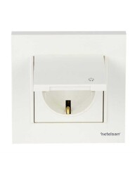 Netelsan M.U.Prz.30000 Byobu Topraklı Priz (Çocuk Korumalı) Mekanik Kapak Beyaz Çerçevesiz - NETELSAN