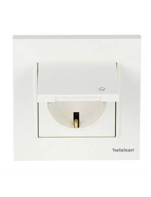 Netelsan M.U.Prz.30000 Byobu Topraklı Priz (Çocuk Korumalı) Mekanik Kapak Beyaz Çerçevesiz - 1