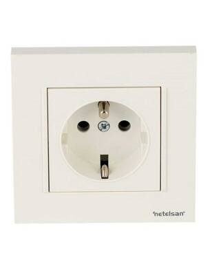 Netelsan M.U.Prz.50200 Byobu İkili Ups Priz (Çocuk Korumalı) Mekanik Kapak Beyaz Çerçevesiz - 1