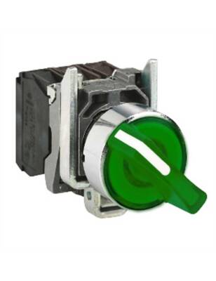 Schneider XB4BK133B5 Yeşil Komple Işıklı Mandal Buton 22 mm 3 Konumlu Sabit 1Na 1Nk 24V - 1